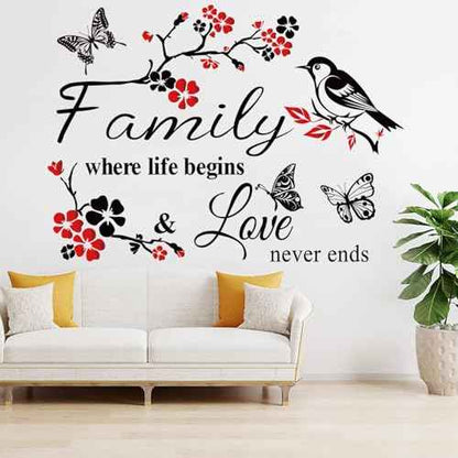Datesno Family is Everything - Red Wall Decor Sticker Letter Print Vinyl Wall Art Decal Removable Wall Stickers Quotes Art Mural Home Decor for Living Room Dining Room Kitchen
