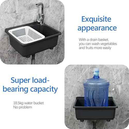 kitchen Single Bowl Utility Sink, Kitchen Wall-Mounted Sink 16.9 x 12.8 Inch With 1.26 inch faucet hole, Plastic rv sink for Home, Restaurant, Dorm, Garage, Bathroom,Laundry (grey, 16.9 * 12.8 * 7.1)