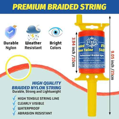 LURKA Mason Line String,#18 540 Feet 8 Braided Construction Nylon Line with Spool Fluorescent Orange String Line for Precision Work, DIY, and Gardening Projects (Fluorescent Orange)