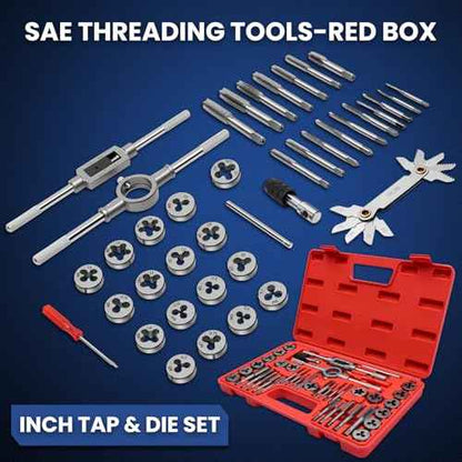 80 PCS Tap and Die Set Metric and SAE, Standard and Metric Threading Tool Kit for Internal and External Threads, Tap & Die Sets with Wrenches for Automotive, DIY, and Metal Repair