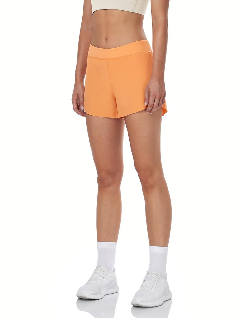 HeyNuts My Pace Running Shorts for Women, Mid Waisted Reflective Athletic Shorts Lined Workout Shorts 3" Cantaloupe S(4/6)