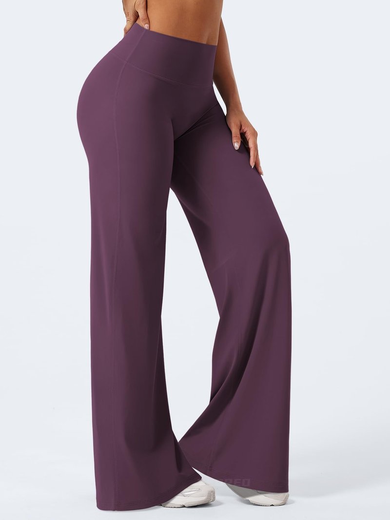 YEOREO Workout Leggings Womens No Front Seam Straight Leggings 35" High Waist Buttery Eddiy Gym Yoga Pants Black Berry Purple S