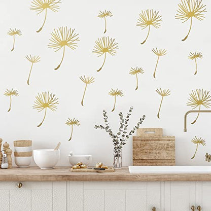 66 Pcs Wall Decals Peel and Stick Dandelion Wall Stickers Metallic Flower Murals Floral Decor Sticker for Bedroom Bathroom Living Room Nursery Office Decor(Gold,6 Pcs)