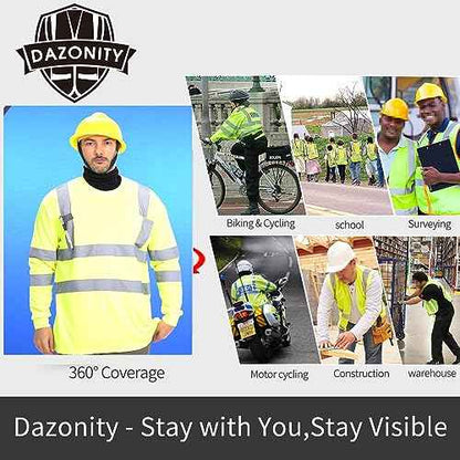 Dazonity Hi Vis T Shirt 3pcs, High Visibility Shirts for Men Women Work Safety Shirts with Reflective Strips and Pocket