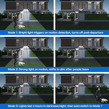 3000LM Outdoor Solar Light - Upgrade 4 Heads 188 LED Solar Motion Sensor Outdoor Lights, IP65 Waterproof Powered Light for Home Darkroom Backyard, 4 Pack