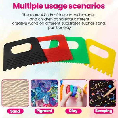 8pcs Paint Scraper Kits, 4 Styles Plastic Scraping Tools for Oil Painting, Reusable Texture Art Painting Supplies for Drawing, DIY Crafting - 4 Colors
