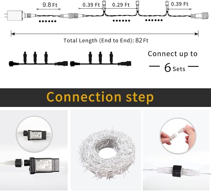 Christmas String Lights - 220 LED 25m/82ft 8 Modes End-to-End Plug in Indoor/Outdoor Waterproof Decorative Fairy Twinkle Lights String for Tree/Wedding/Thanksgiving Day/Patio/Room/Home - Cool White