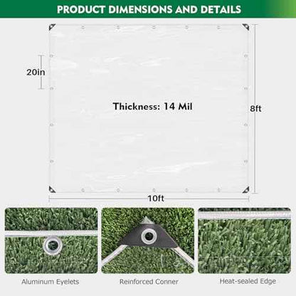 Dulepax Clear Tarp Heavy Duty with Grommets 8x10 FT Waterproof PVC Tarpaulin 14 Mil for Patio Enclosure, Greenhouse Cover, Porch Roof