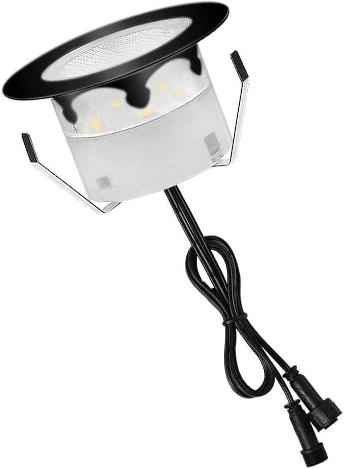 Led Deck Lights Outdoor Waterproof Low Voltage Stainless Steel Cool White 1W Outdoor Yard Garden Decoration Lamps Landscape Pathway Patio Step Stairs LED In-ground Lights(Black Border,1 Pack