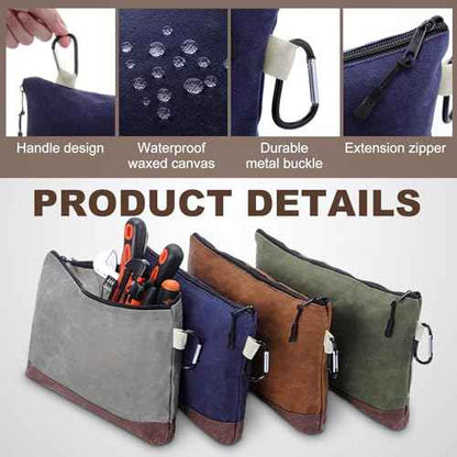 Eccliy 6 Pack Waxed Canvas Pouch 13 x 7.5 Inch Heavy Duty Tool Bags Small Canvas Storage Pouch with Zipper Carabiner Water Resistant Multipurpose Organizer for Men Tools Gadgets Organizers