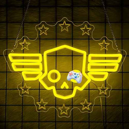 Skull Neon Sign for Wall Decor - Hero Diver Game Neon Acrylic USB Powered LED Wall Art Decor, Light Up Sign Dimmable, for Man Cave Game Room Bedroom Birthday Party Christmas 14.02" x 11.38"