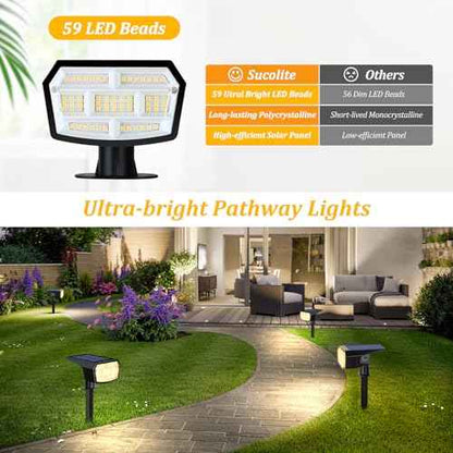 Sucolite 8-Pack Solar Spot Lights Outdoor Waterproof IP65, 3 Lighting Modes 2-in-1 Solar Landscape Spotlights for Yard, 59 LED Solar Powered Wall Lights for Garden Pathway Driveway Walkway, Warm White