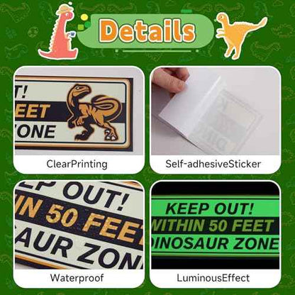 Glow in The Dark Dinosaur Wall Stickers, Dangerous Dinosaur Attacks Warning Wall Decals for Dino Areas, Velociraptor Fence Warning Ceiling Decor, Boys Kids Bedroom Home School Nursery Party Supplies