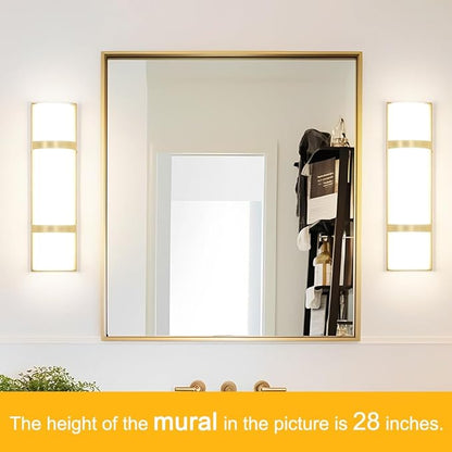 LED Bathroom 16 Inch Vanity Lighting Fixtures | CRI 90 4000K Matte Gold Wall Sconces Set of Two with White Frosted Glass Lamp Shade | 120V 15W 1200LM Dimmable with Dimmer Switch(not Included)