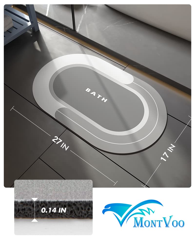 MontVoo Bath Mat - Non Slip, Quick Dry, Stain Resistant Bath Mat Rug for Bathroom Floor - Easy Care Shower Rug for Outside Bathtub - 17"x27" Grey