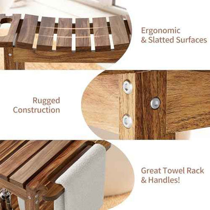 Shower Benches for Inside Shower to Sit on, Acacia Wood Bathroom Bench with Storage, Waterproof Shower Seat for Inside Shower, with Handles & Shower Head Holder, No-Slip