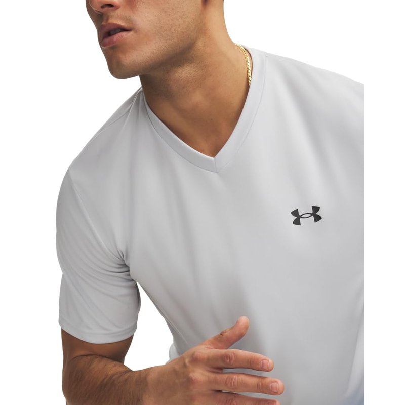 Under Armour Men's Velocity 2.0 Short Sleeve V Neck T Shirt, (015) Halo Gray / / Black, Large