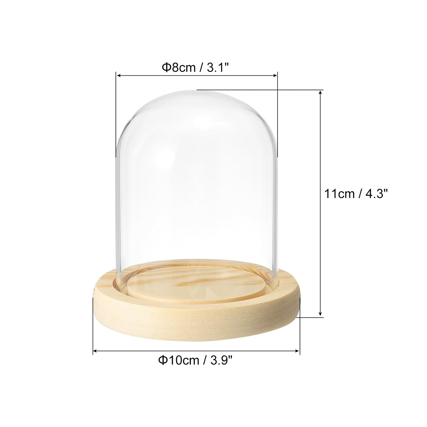 PATIKIL 3.9"x3.1" Clear Cloche Glass Dome, Glass Bell Jar Display Case Tabletop Centerpiece with Wooden Base for Plants Home Decor