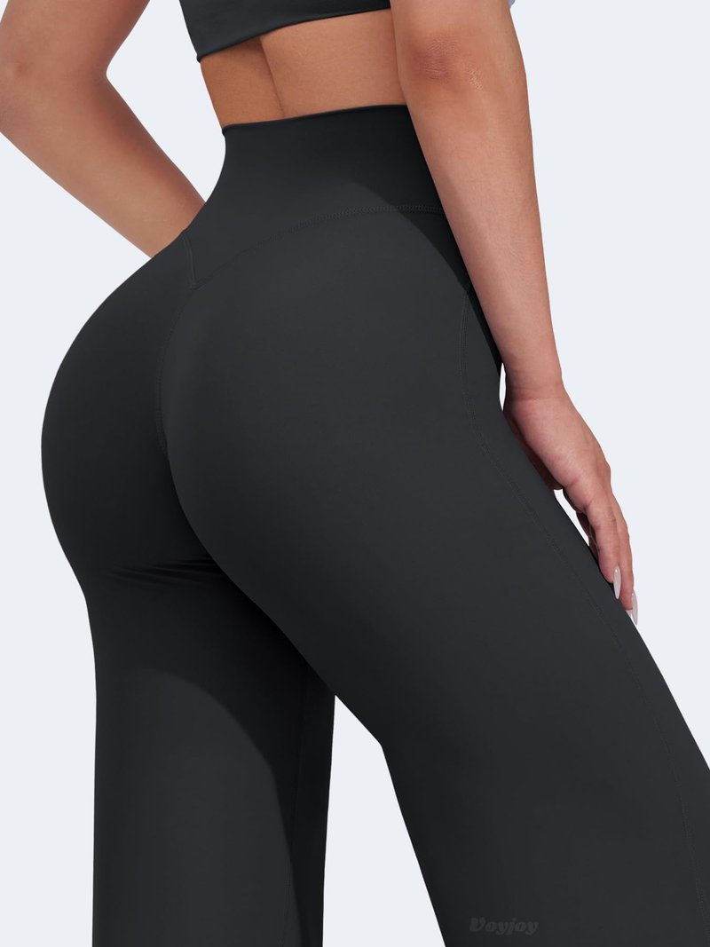 VOYJOY Straight Leggings Bottoms Wide Leg Pants for Women 29"/ 31.5"/33"/35" High Waist Stretch Casual Sweatpants Black