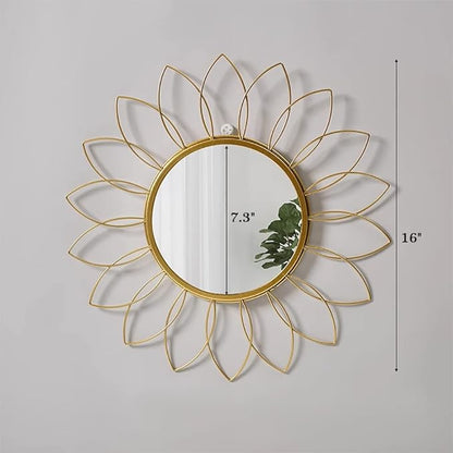 Gold Mirrors for Wall - Metal Sunburst Wall Mirror Room Decor & Home Decor, Boho Mirror Wall Decor Gifts for Women & Moms (Medium, Flower)