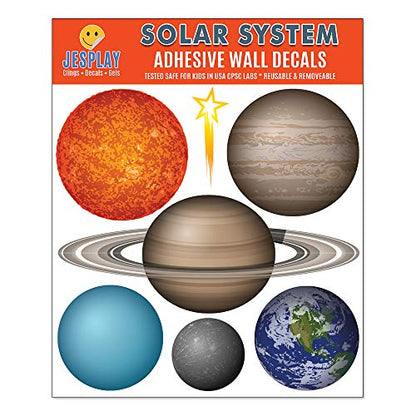 Solar System Adhesive Wall Decals - Wall D?cor Stickers for Kids & Toddlers Include Planets, Earth, Mars, Jupiter & More - Reusable Wall Decor for Bedroom, Living Room, Nursery, Classroom