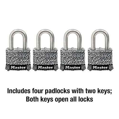 Master Lock 3SSQ Stainless Steel Outdoor Padlock with Key, 4 Pack Keyed-Alike