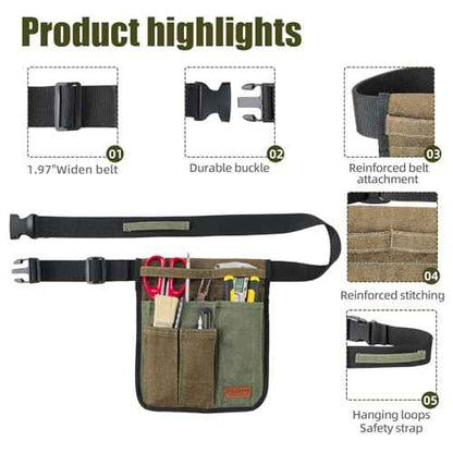 Garden Tool Belt for Men & Women, Denim Slim 4-Pocket Adjustable Garden Apron - Lightweight Utility Belt for Gardening, DIY, Carpenter, Painting, Seamstress, and Crafting Tool Pouch (Green)