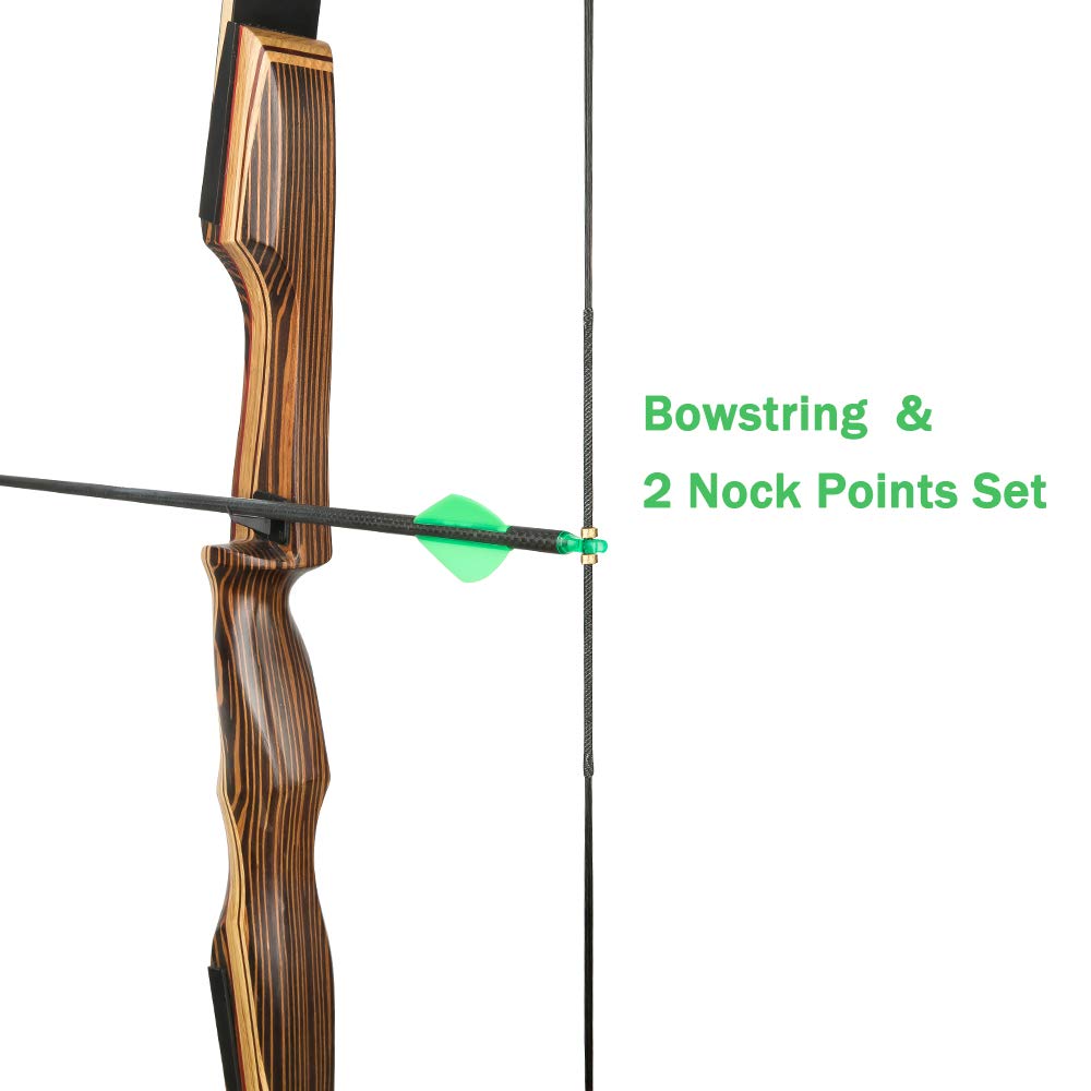 Deerseeker Archery Bow String Replacement with Finger Protector & 2 Nock Points Dacron Bowstring 12, 14, 16 Strands Bow Accessories for Recurve Bow Traditional Longbow （16-AMO 60"）