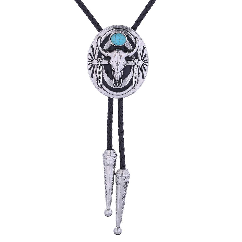 HUABOLA CALYN Turquoise Bolo tie- Handmade Native American Western Cowboy Rodeo Longhorn bull Bolo tie for Men
