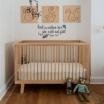 God is Within Her She Will Not Fall Psalm 46:5 Vinyl Decal Religious Wall Art Christian Bible Verse Quotes Girls Bedroom D?cor