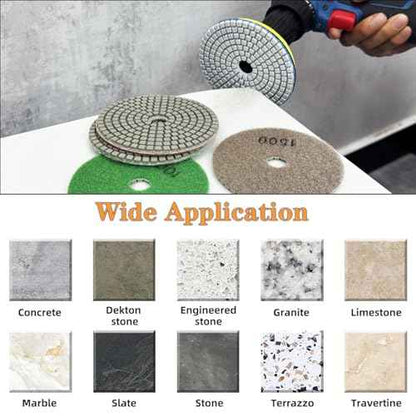 4 Inch Diamond Polishing Pads Kit, 15PCS Wet/Dry 50-6000 Grit for Granite, Concrete, Marble, Quartz, Stone ? Works with Drill, Grinder, Polisher, Includes 5/8¡¯¡¯-11 Backer Pad