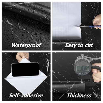 Abyssaly Black Peel and Stick Countertops Waterproof Matte Marble Contact Paper Granite Self Adhesive Vinyl Wrap for Kitchen Cabinets Backsplash Home Decor 15.7" x 118"