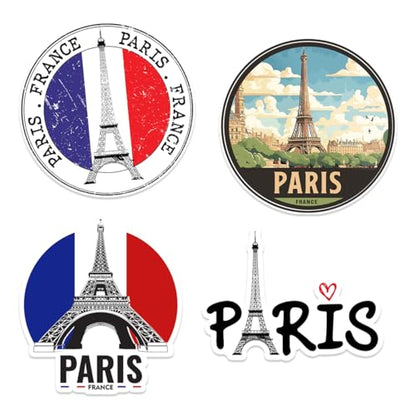 Eiffel Tower Paris Theme Vinyl Sticker Pack 4Pcs Decorative Travel Scrapbook Laptop Luggage Waterproof Decals France Aesthetic Stickers Car Bike Bedroom Bumper