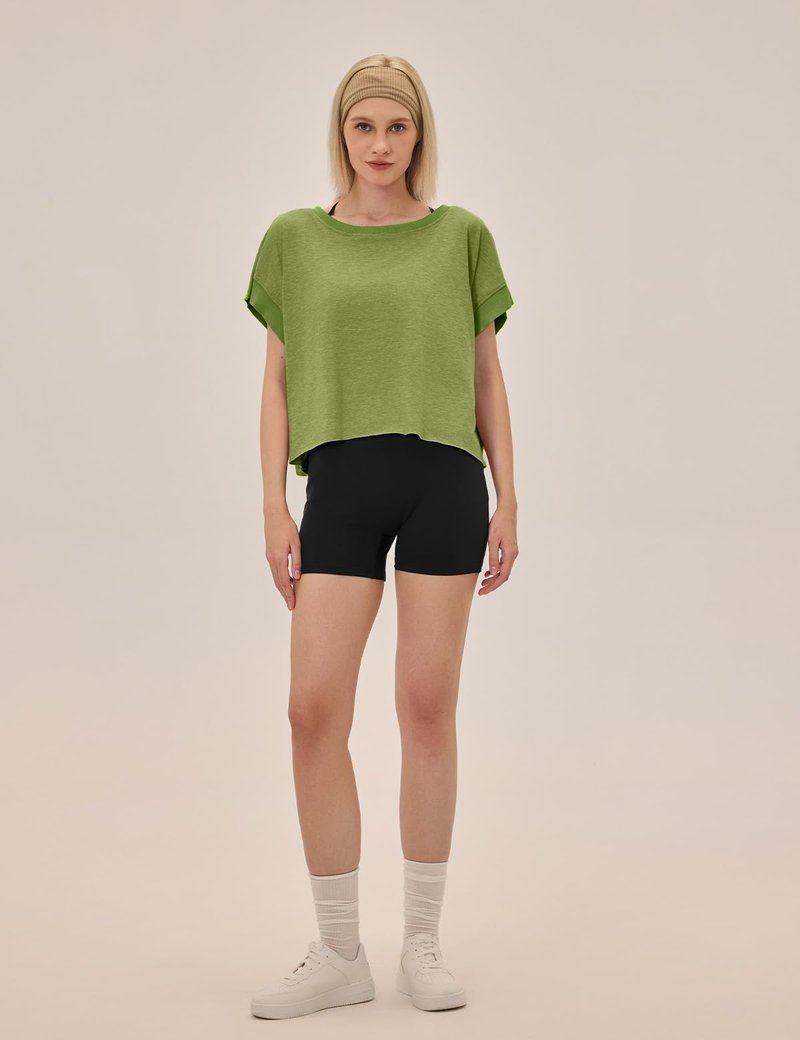 UNIANKIYA Open Back Workout Tops for Women Loose Fit Athletic Crop Tee Short Sleeve Gym Running Yoga Shirt Grass Green