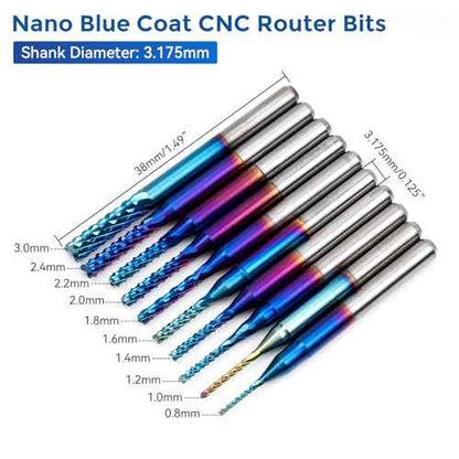 LUNYEE 40pcs End Mills CNC Router Bits with ER11, ER16 Collet, 1/8" Shank CNC Cutter Milling Carving Bit Set Including 2-Flute Flat Nose & Ball Nose, Nano Blue Coat & Titanium Coat Bits