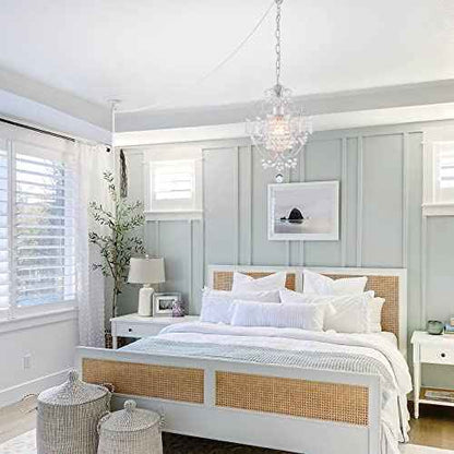 Plug in Chandelier Mini Crystal Chandelier White Retro Small Chandeliers Ceiling Light for Girls Bedroom,Farmhouse Plug in Pendant Light for Kitchen Island Bathroom Dining Room Closet