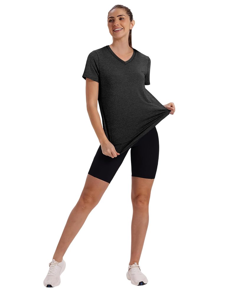 Short Sleeve Shirts for Women Workout Pilates Outfits Tennis Summer Tops 2026 Beach Vacation Clothes V Neck Black M