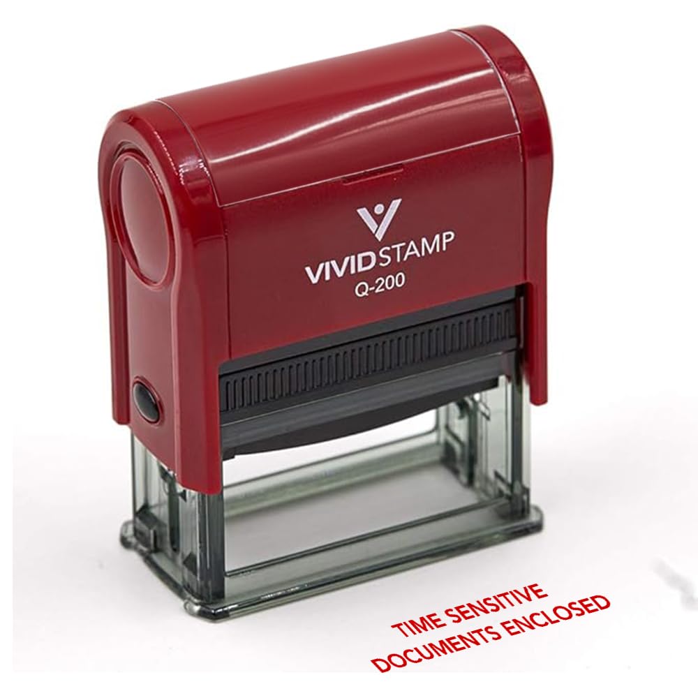 TIME Sensitive DOCUMENTS Enclosed Self Inking Rubber Stamp (Red Ink) - Large