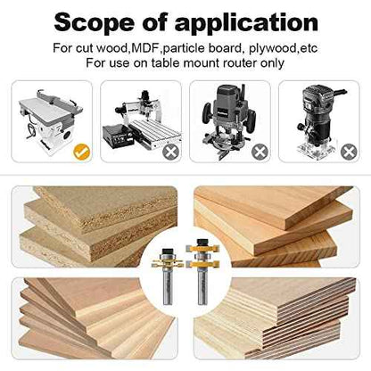FivePears Adjustable Tongue and Groove Router Bit Set with 1/2 Inch Shank, Shaker Style 3 Teeth T Shape Wood Milling Router Bit for Match Oak Hardwood Floor Wainscoting Boards Joinery