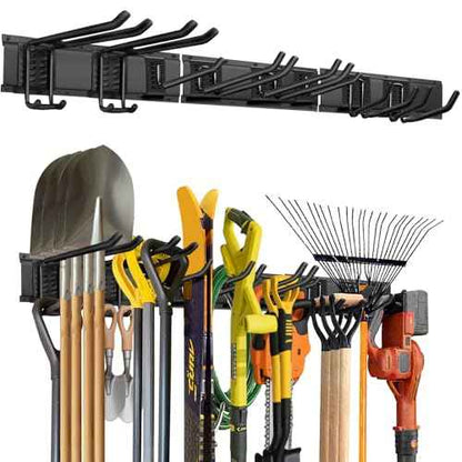 48-Inch Garage Storage Tool Organizer with 8 Hooks - Heavy Duty Metal Rack for Garage Organization, Garden Tool Organizer - Wall Mounted Tool Hanger for Shovels, Ladders, Lawn Tools