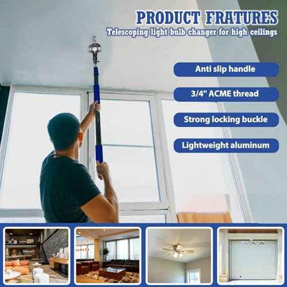 28FT Reach Light Bulb Changer for High Ceilings -Light Bulb Extension Pole Changer with Telescopic Extension Pole 5-20FT Suction Cup Baskets for High Ceilings and Recessed Lights