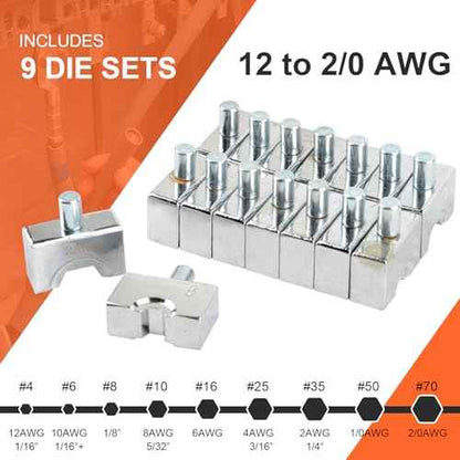 HZLZRZ Hydraulic Crimping Tool and Battery Cable Crimper Tool, Rope Cutter, Wire Crimping Tool Range 12AWG-2/0AWG, 9 Pairs Of Dies For Electrical Terminal Cable Tool Kit (YQK/70)