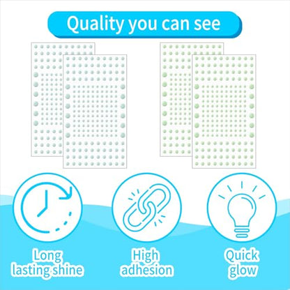808 PCS Glow in The Dark Stars for Ceiling, Glowing Wall Decals Decor Stickers,(404 Pcs Green and 404 Sky Blue) 3D Adhesive Dots Decor Starry Sky Decor for Kids Bedroom or Birthday Gift