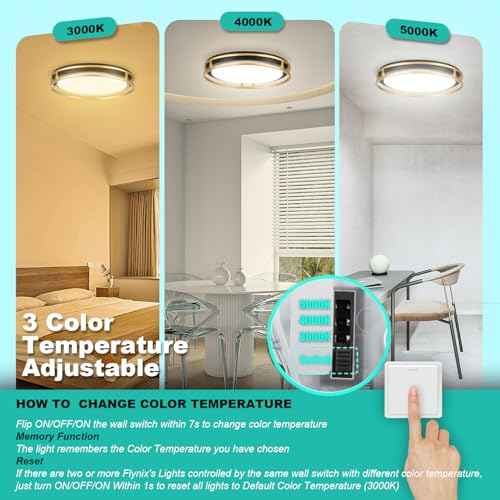 13 Inch LED Flush Mount Ceiling Light Fixture, 26W, Super Bright 1700 Lumens, 3 Color 3000K/4000K/5000K, Dimmable Ceiling Lamp for Bedroom Hallway Bathroom Kitchen Laundry (Black Gold)