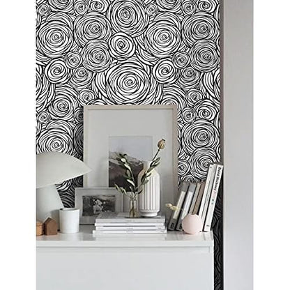Black and White Peel and Stick Waterproof Wallpaper, Modern Renter Friendly Contact Paper for Cabinet and Drawer, Floral Removable Wall Decor for Bathroom, Kitchen and Bedroom, 17.5¡± x 118¡±