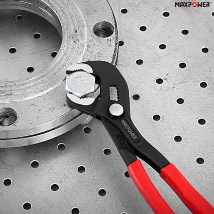 MAXPOWER 7" 10" 12" Water Pump Pliers Set, Quick Adjustment Push Button Locks Pliers, with Max Jaw Capacity 0.98" 1.4" 1.6"