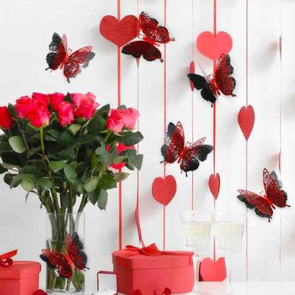 3D Butterfly Wall Decor Summer Party Rose Butterfly Sticker Decoration 3.85x4.6 inche Red Black Double Deck Removable Sticker for Birthday Holiday Party Decoration-6pcs