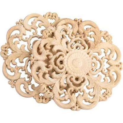 2PCS Unpainted Round Decorative Wood Carved Appliques Onlays Dia12cm/4.72",Unfinished Wooden Carved Flower Carvings Decals for Furniture Cabinet Bed Wardrobe Closet DIY Decoration