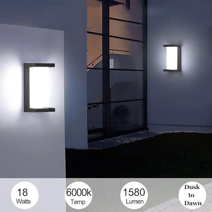 Sytmhoe Dusk to Dawn Outdoor Wall Lights, Modern LED Exterior Light Fixture,6000k Black Outdoor Wall Sconce,Ouside Light for House Porch Patio Garage Walkway Backyard Garden