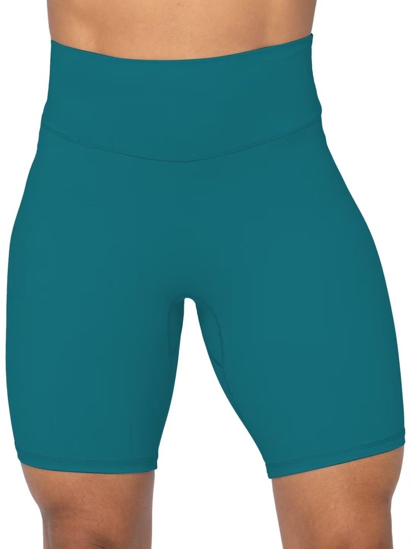 Sunzel No Front Seam High Waist Biker Shorts for Women, Squat Proof Yoga Workout Gym Bike Shorts 8" Deep Lagoon Small